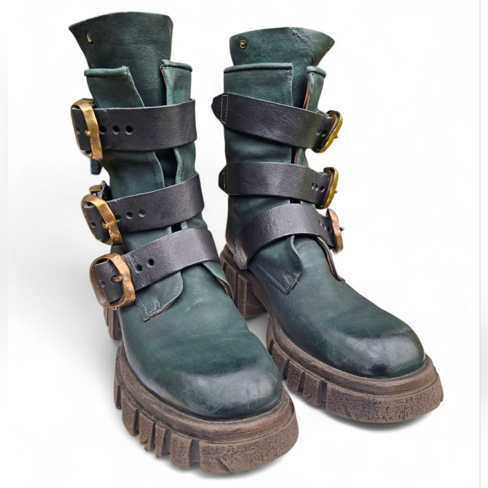 A.S.98 Hamish Lug Sole Boots, Balsamic with Black Straps, size 39